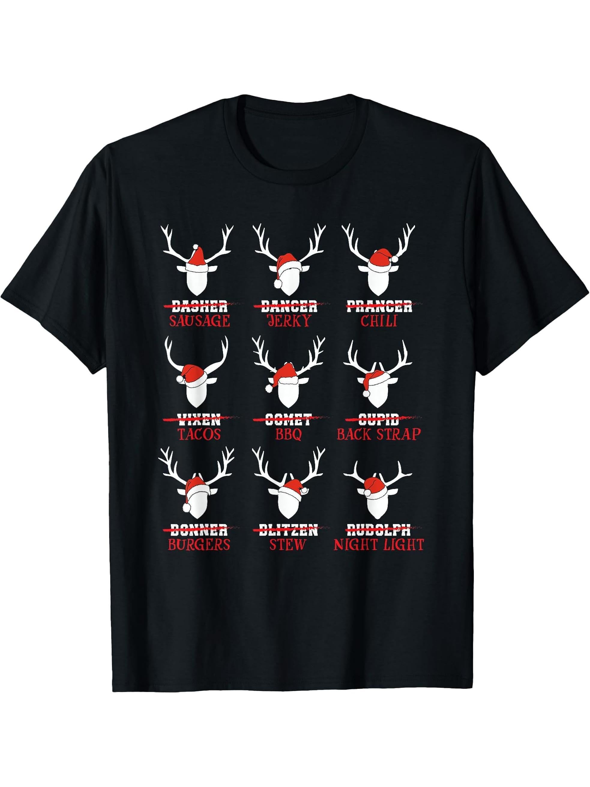 Reindeer -Adults T-Shirt 180G 100% Cotton Printed Round Neck Short-Sleeve T-Shirt, Gifts for Men Dad Husband Grandpa, S-XXXL, Black