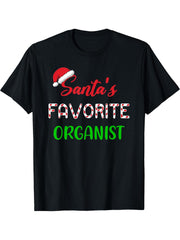 Santas Favorite Organist Gift Funny organ Christmas Pajama T-Shirt 180G 100% Cotton Printed Round Neck Short-Sleeve T-Shirt, Gifts for Men Dad Husband Grandpa, S-XXXL, Black