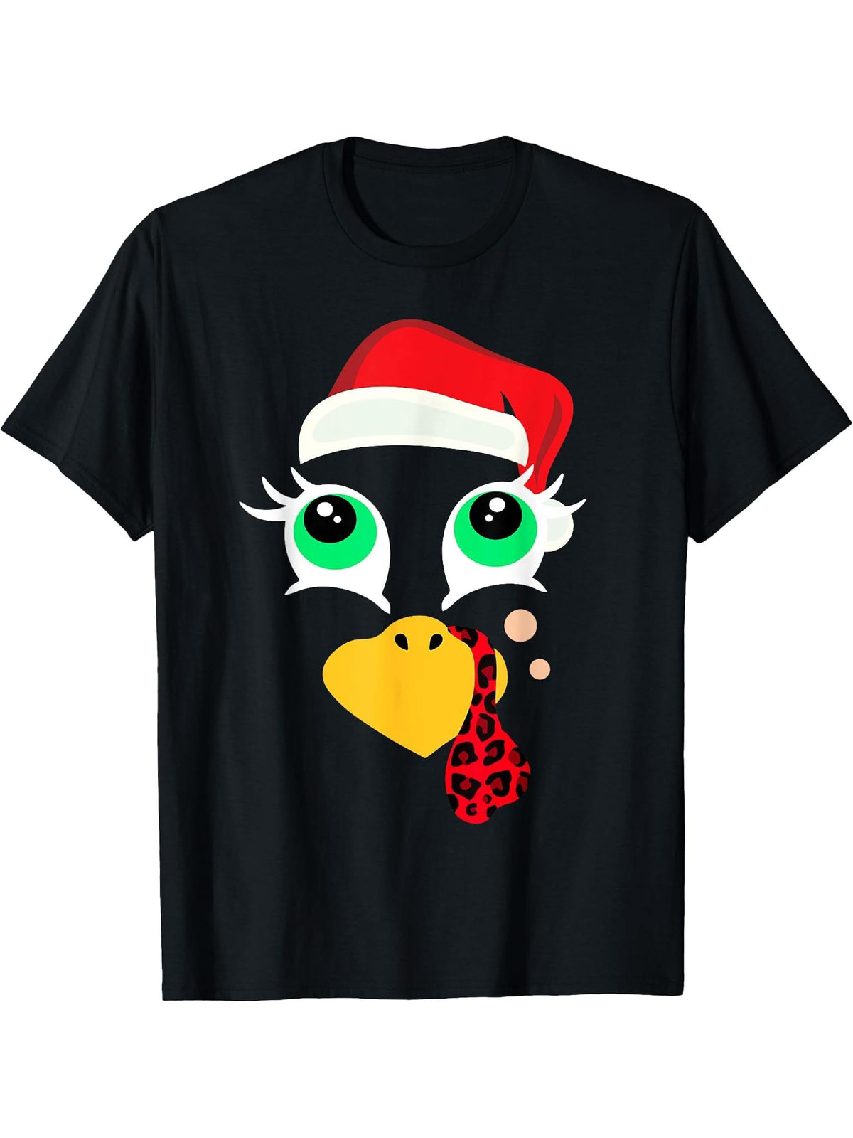 Turkey Face with Santa Hat for Thanksgiving and Christmas T-Shirt 180G 100% Cotton Printed Round Neck Short-Sleeve T-Shirt, Gifts for Men Dad Husband Grandpa, S-XXXL, Black