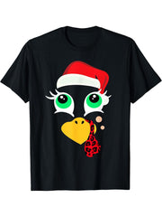 Turkey Face with Santa Hat for Thanksgiving and Christmas T-Shirt 180G 100% Cotton Printed Round Neck Short-Sleeve T-Shirt, Gifts for Men Dad Husband Grandpa, S-XXXL, Black