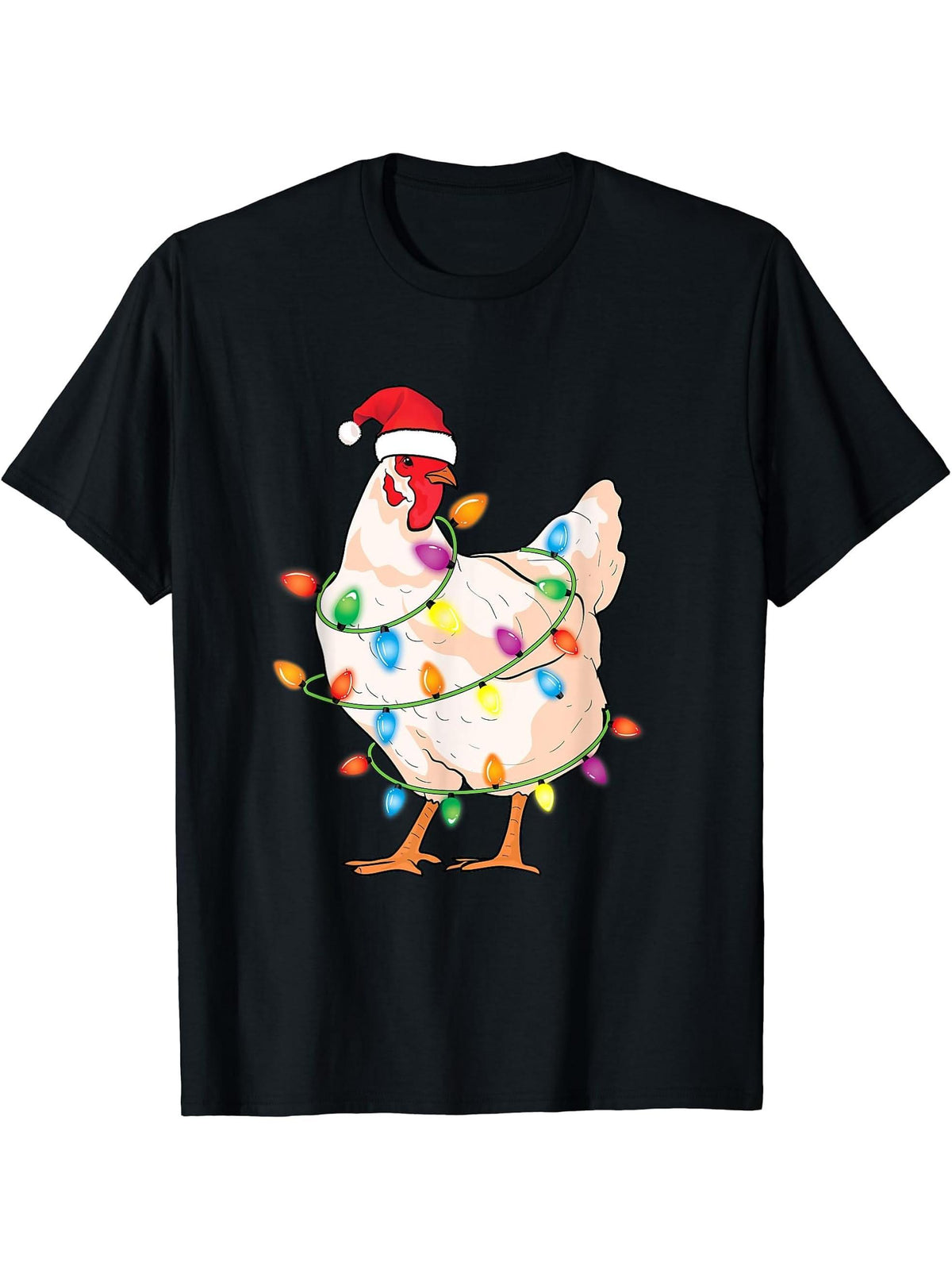 Chicken Christmas Tree with Santa Hat Farmer Funny Chicken T-Shirt 180G 100% Cotton Printed Round Neck Short-Sleeve T-Shirt, Gifts for Men Dad Husband Grandpa, S-XXXL, Black