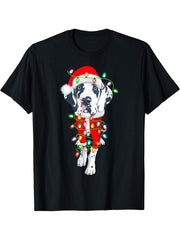 Great Dane Lover Xmas Lighting Santa Great Dane Christmas T-Shirt 180G 100% Cotton Printed Round Neck Short-Sleeve T-Shirt, Gifts for Men Dad Husband Grandpa, S-XXXL, Black