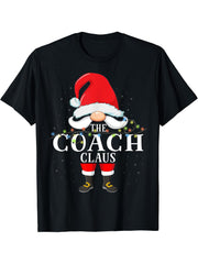 The Coach Claus Christmas Pajama T-Shirt 180G 100% Cotton Printed Round Neck Short-Sleeve T-Shirt, Gifts for Men Dad Husband Grandpa, S-XXXL, Black