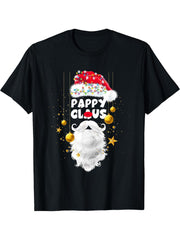 Pappy Claus Santa Hat Christmas Light Best Father Ever T-Shirt 180G 100% Cotton Printed Round Neck Short-Sleeve T-Shirt, Gifts for Men Dad Husband Grandpa, S-XXXL, Black