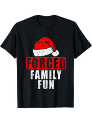 Santa Hat Funny Forced Family Fun Christmas Holiday Matching T-Shirt 180G 100% Cotton Printed Round Neck Short-Sleeve T-Shirt, Gifts for Men Dad Husband Grandpa, S-XXXL, Black