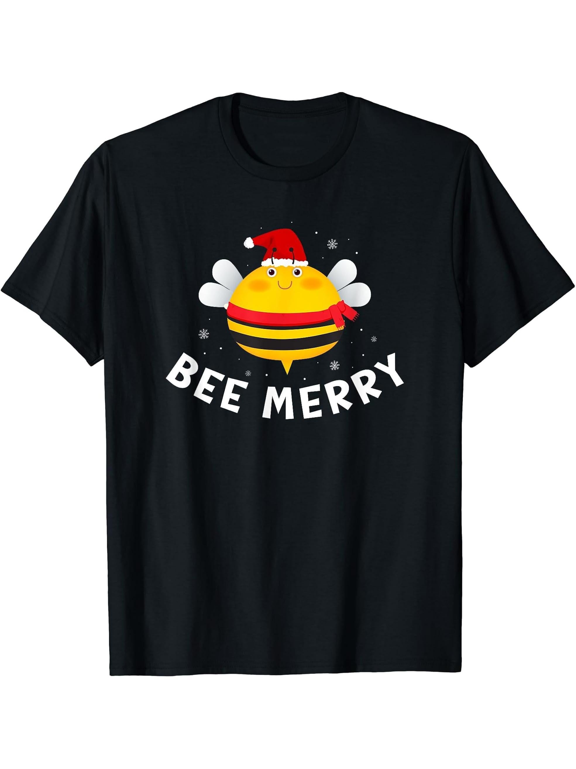Fat Bee Merry Funny Oh Christmas Santa Hat Xmas T-Shirt 180G 100% Cotton Printed Round Neck Short-Sleeve T-Shirt, Gifts for Men Dad Husband Grandpa, S-XXXL, Black
