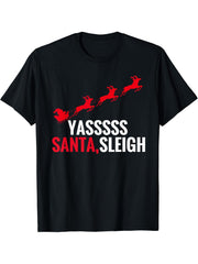 YAS SANTA SLEIGH T-SHIRT T-Shirt 180G 100% Cotton Printed Round Neck Short-Sleeve T-Shirt, Gifts for Men Dad Husband Grandpa, S-XXXL, Black