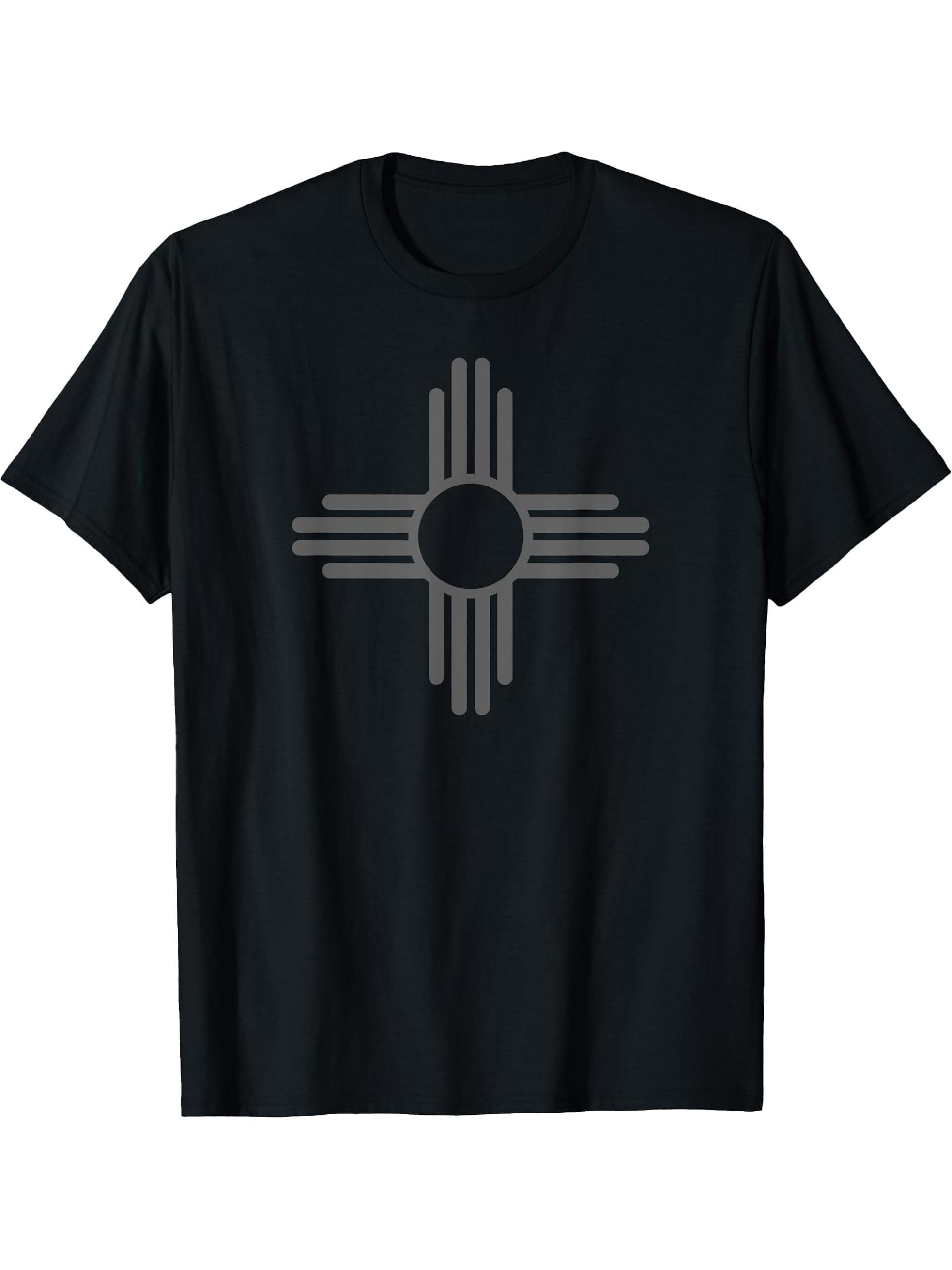 NEW MEXICO STATE FLAG ZIA SUN SYMBOL ALBUQUERQUE SANTA FE T-Shirt 180G 100% Cotton Printed Round Neck Short-Sleeve T-Shirt, Gifts for Men Dad Husband Grandpa, S-XXXL, Black
