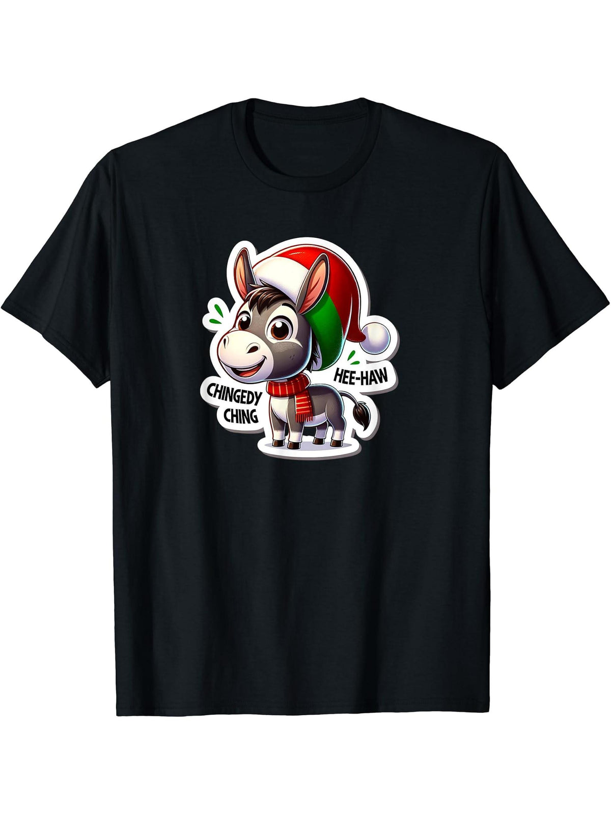Cute Dominick Christmas Donkey with Santa Hat Buon Natale T-Shirt 180G 100% Cotton Printed Round Neck Short-Sleeve T-Shirt, Gifts for Men Dad Husband Grandpa, S-XXXL, Black