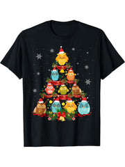 Santa Owl Christmas Tree Funny Bird Ornament Decorations T-Shirt 180G 100% Cotton Printed Round Neck Short-Sleeve T-Shirt, Gifts for Men Dad Husband Grandpa, S-XXXL, Black