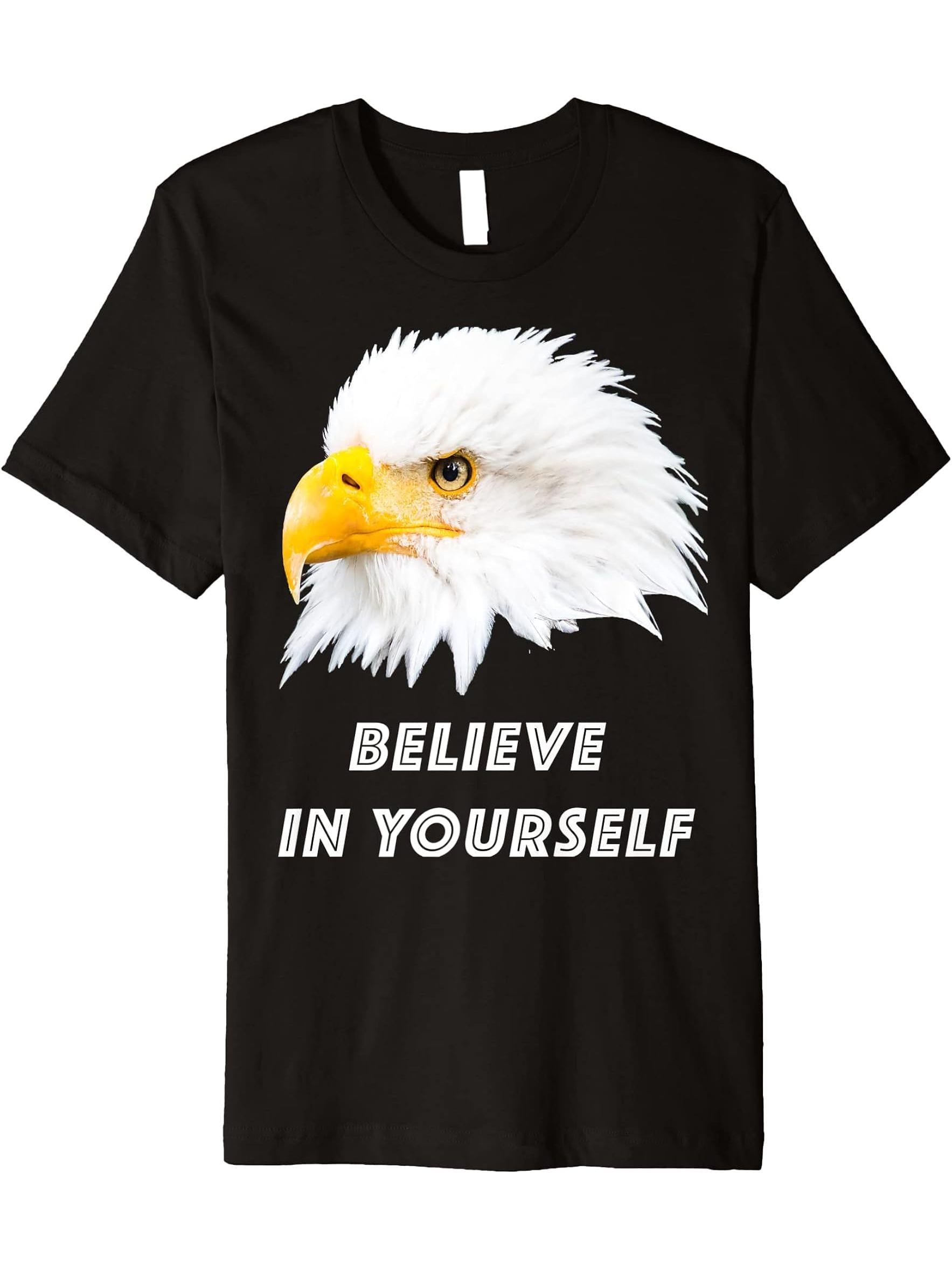 Bald Eagle Believe in yourself Premium T-Shirt 180G 100% Cotton Printed Round Neck Short-Sleeve T-Shirt, Gifts for Men Dad Husband Grandpa, S-XXXL, Black