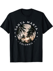 Santa Marta Colombia T-Shirt 180G 100% Cotton Printed Round Neck Short-Sleeve T-Shirt, Gifts for Men Dad Husband Grandpa, S-XXXL, Black