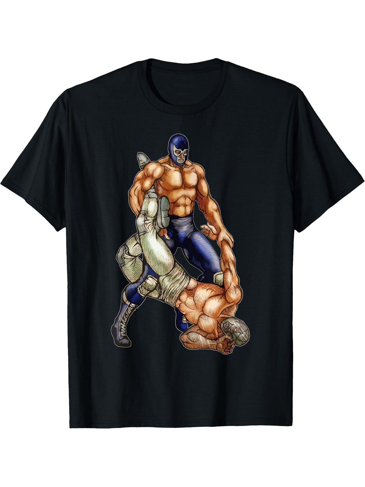 Lucha Libre Mexican Legend Wrestler Demon Blue El Santo T-Shirt 180G 100% Cotton Printed Round Neck Short-Sleeve T-Shirt, Gifts for Men Dad Husband Grandpa, S-XXXL, Black