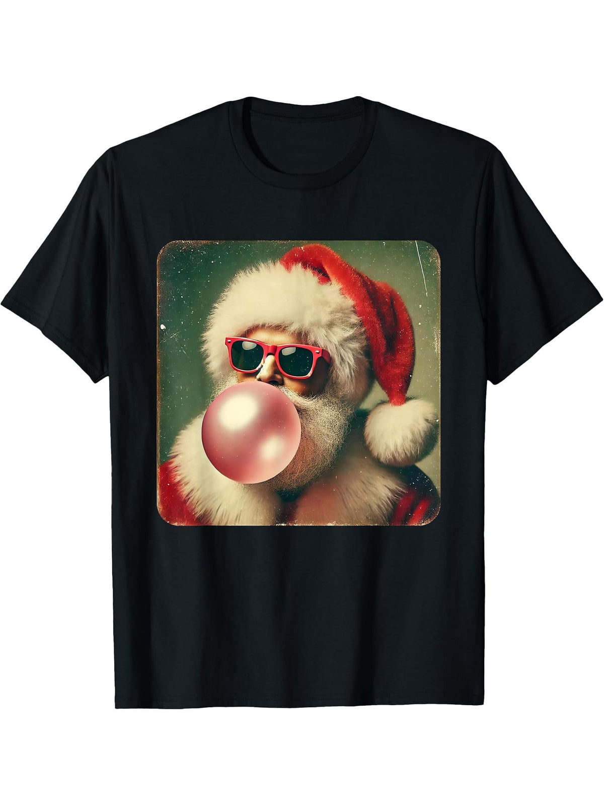 Santa Funny Retro Christmas Santa Bubblegum Xmas T-Shirt 180G 100% Cotton Printed Round Neck Short-Sleeve T-Shirt, Gifts for Men Dad Husband Grandpa, S-XXXL, Black