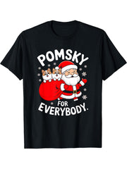 Pomsky For Everybody Funny Santa Christmas T-Shirt 180G 100% Cotton Printed Round Neck Short-Sleeve T-Shirt, Gifts for Men Dad Husband Grandpa, S-XXXL, Black