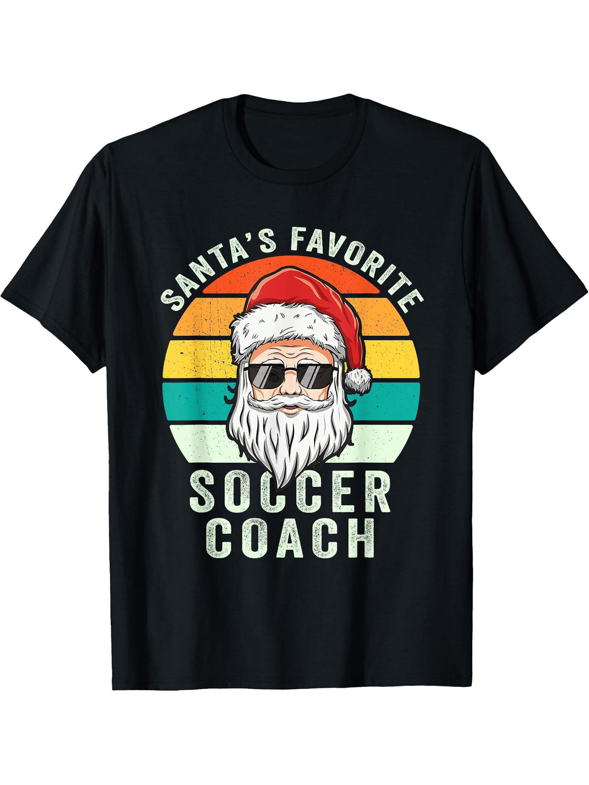 Santa's Favorite Soccer Coach Funny Christmas Soccer Player T-Shirt 180G 100% Cotton Printed Round Neck Short-Sleeve T-Shirt, Gifts for Men Dad Husband Grandpa, S-XXXL, Black