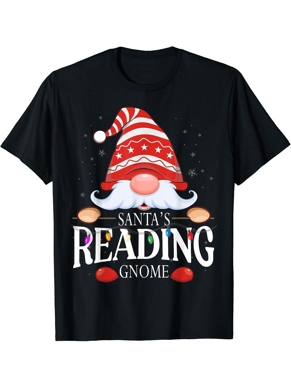 Santa's Reading Gnome Matching Christmas Pajama T-Shirt 180G 100% Cotton Printed Round Neck Short-Sleeve T-Shirt, Gifts for Men Dad Husband Grandpa, S-XXXL, Black