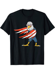Flossing Floss Dance Bald Eagle Red White And Blue Flag Boy Girl T-Shirt 180G 100% Cotton Printed Round Neck Short-Sleeve T-Shirt, Gifts for Men Dad Husband Grandpa, S-XXXL, Black