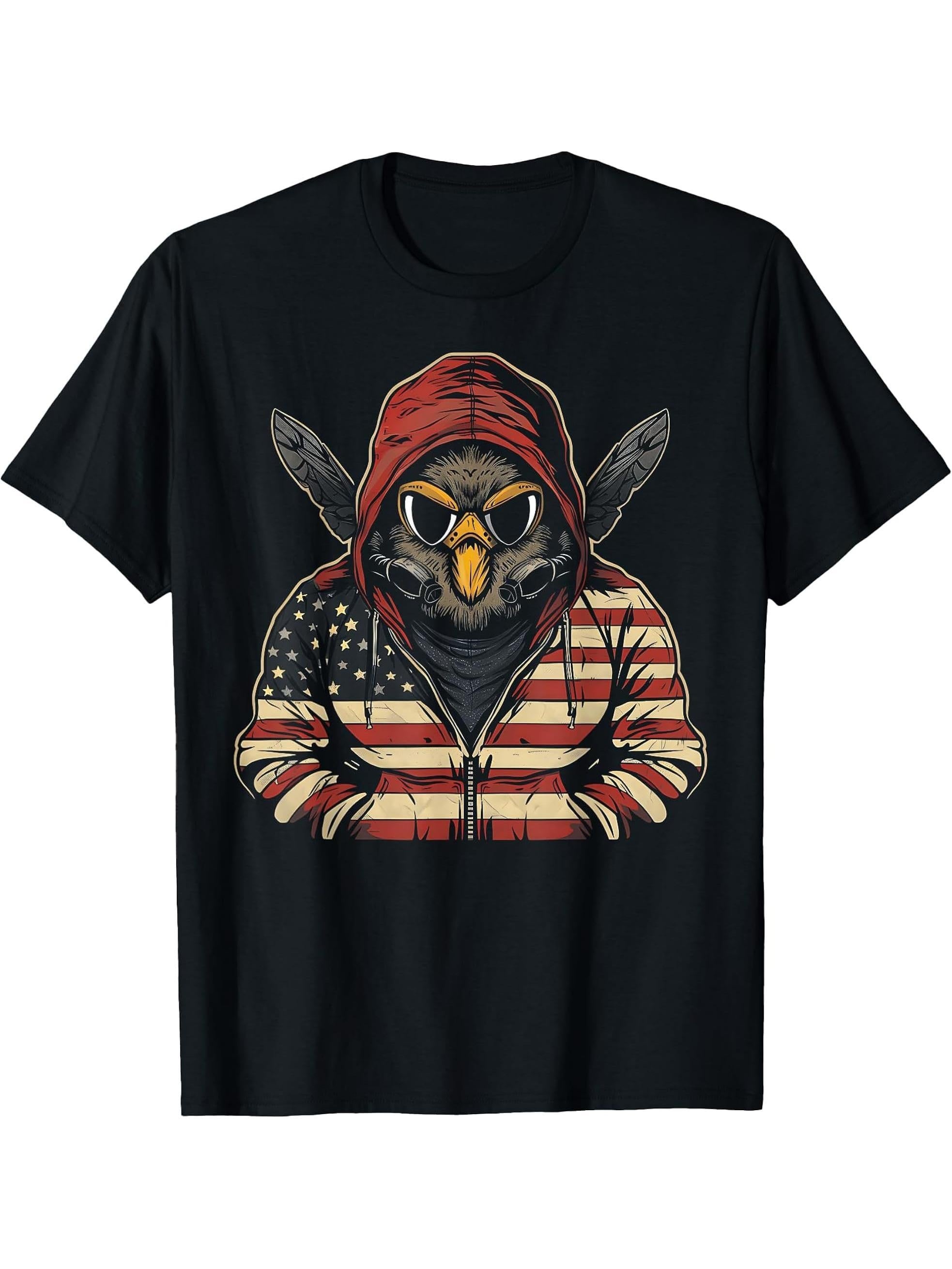 American Flag Bald Eagle USA Pride Patriotic Gift T-Shirt 180G 100% Cotton Printed Round Neck Short-Sleeve T-Shirt, Gifts for Men Dad Husband Grandpa, S-XXXL, Black