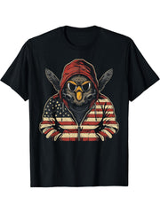 American Flag Bald Eagle USA Pride Patriotic Gift T-Shirt 180G 100% Cotton Printed Round Neck Short-Sleeve T-Shirt, Gifts for Men Dad Husband Grandpa, S-XXXL, Black