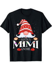 Santa's Mimi Gnome Matching Christmas Pajama T-Shirt 180G 100% Cotton Printed Round Neck Short-Sleeve T-Shirt, Gifts for Men Dad Husband Grandpa, S-XXXL, Black