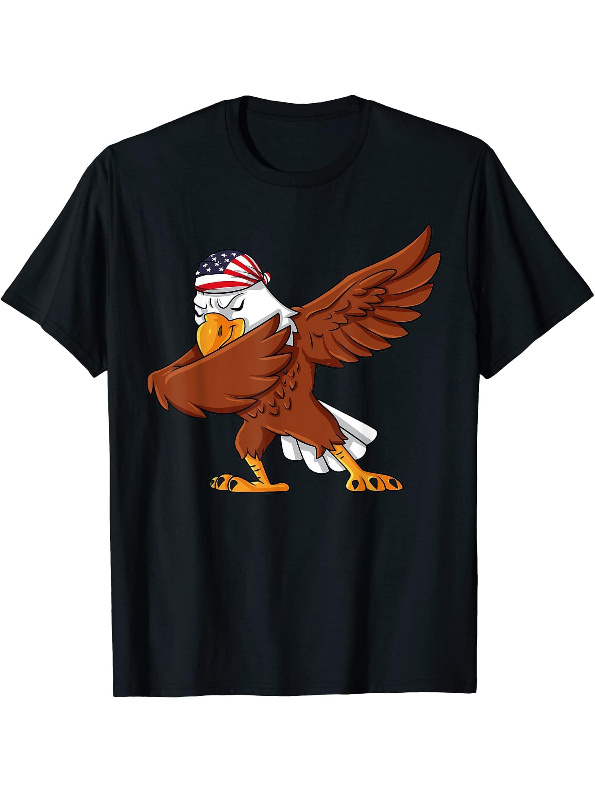 Dabbing American Bald Eagle 4th of July Dab Boys Girls Boy Girl T-Shirt 180G 100% Cotton Printed Round Neck Short-Sleeve T-Shirt, Gifts for Men Dad Husband Grandpa, S-XXXL, Black
