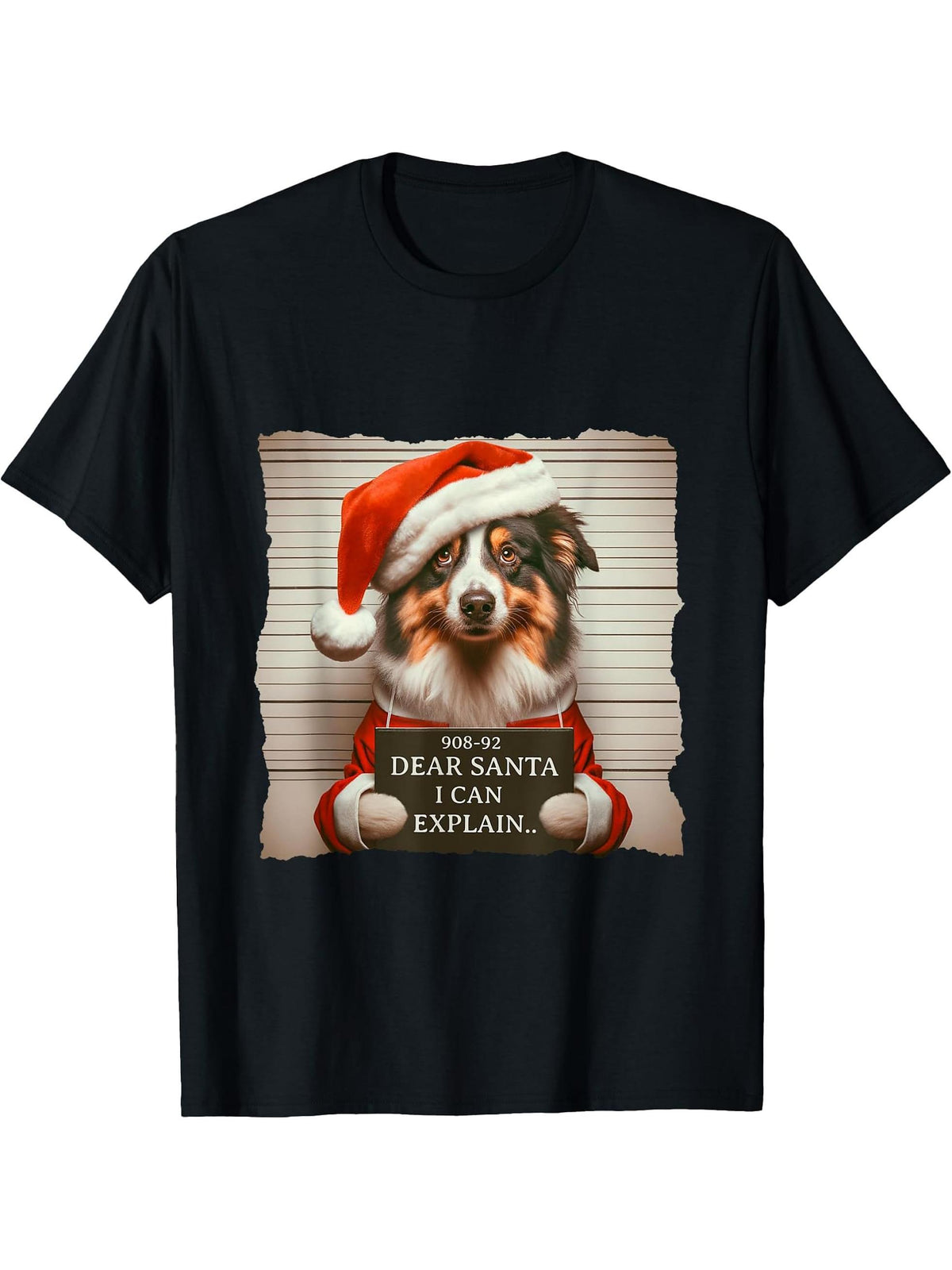 Australian Shepherd Dog Christmas Dear Santa I Can Explain T-Shirt 180G 100% Cotton Printed Round Neck Short-Sleeve T-Shirt, Gifts for Men Dad Husband Grandpa, S-XXXL, Black