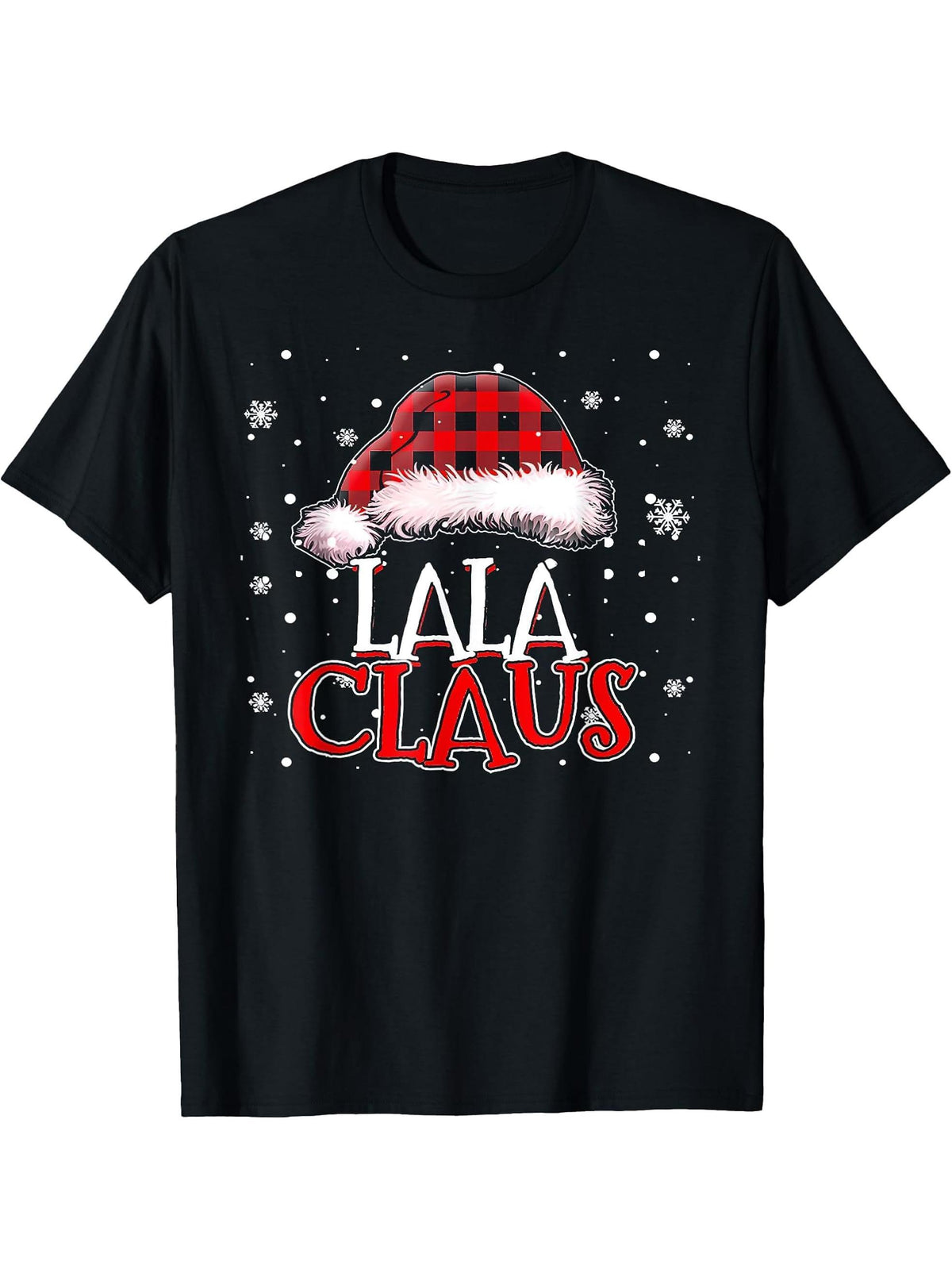 Lala Claus Xmas Santa Matching Family Christmas Pajamas T-Shirt 180G 100% Cotton Printed Round Neck Short-Sleeve T-Shirt, Gifts for Men Dad Husband Grandpa, S-XXXL, Black