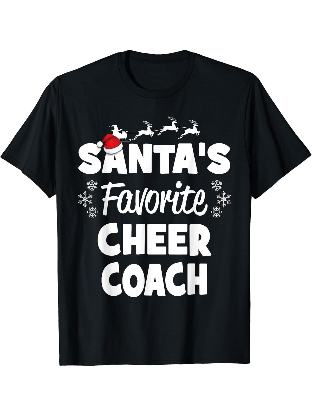 Santa's Favorite Cheer Coach Funny Christmas Matching T-Shirt 180G 100% Cotton Printed Round Neck Short-Sleeve T-Shirt, Gifts for Men Dad Husband Grandpa, S-XXXL, Black