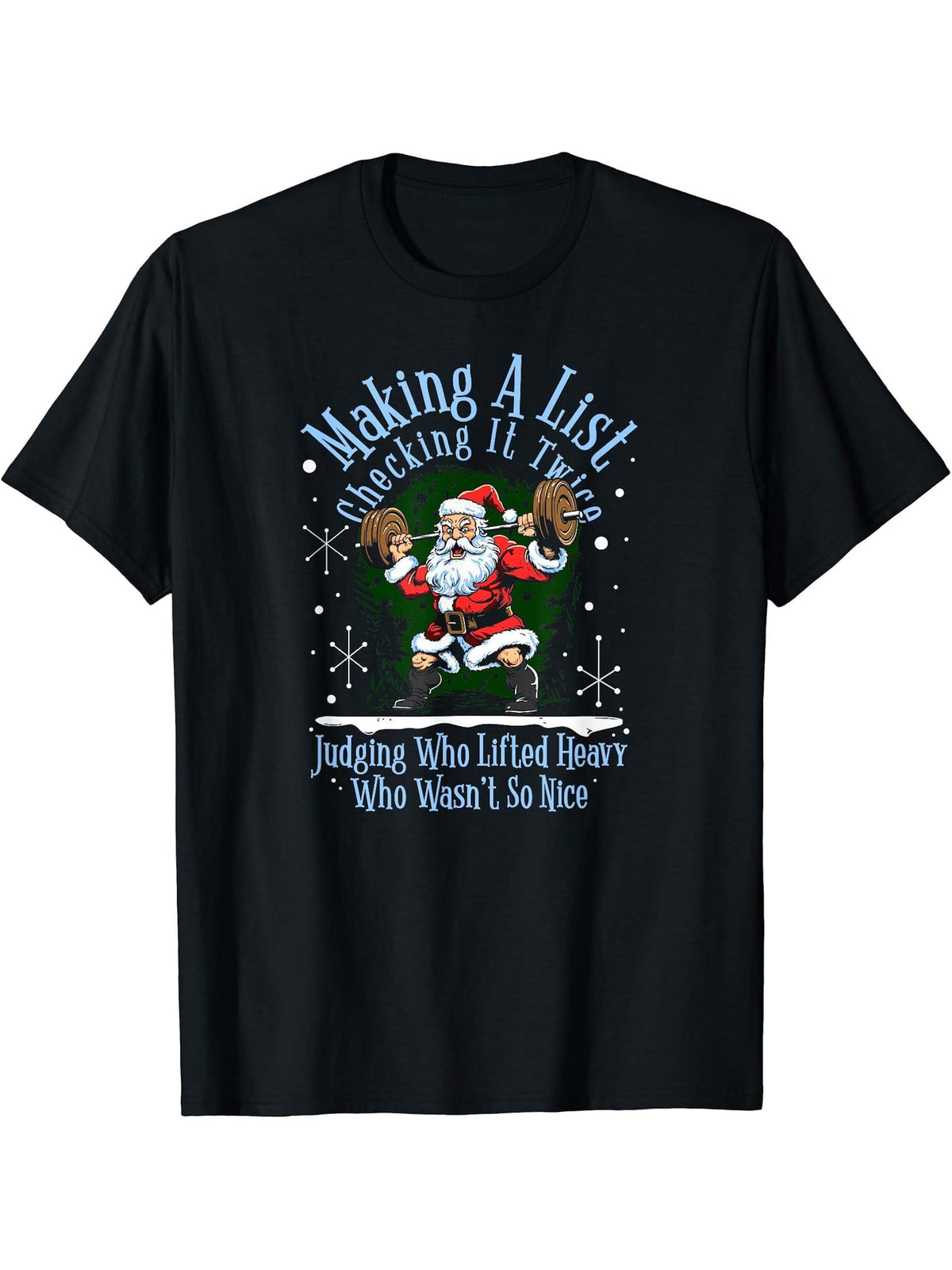 Funny Buff Santa Claus Holiday Workout Jingle Christmas T-Shirt 180G 100% Cotton Printed Round Neck Short-Sleeve T-Shirt, Gifts for Men Dad Husband Grandpa, S-XXXL, Black
