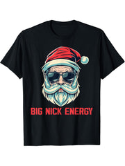 Big Nick Energy Santa, Christmas T-Shirt 180G 100% Cotton Printed Round Neck Short-Sleeve T-Shirt, Gifts for Men Dad Husband Grandpa, S-XXXL, Black