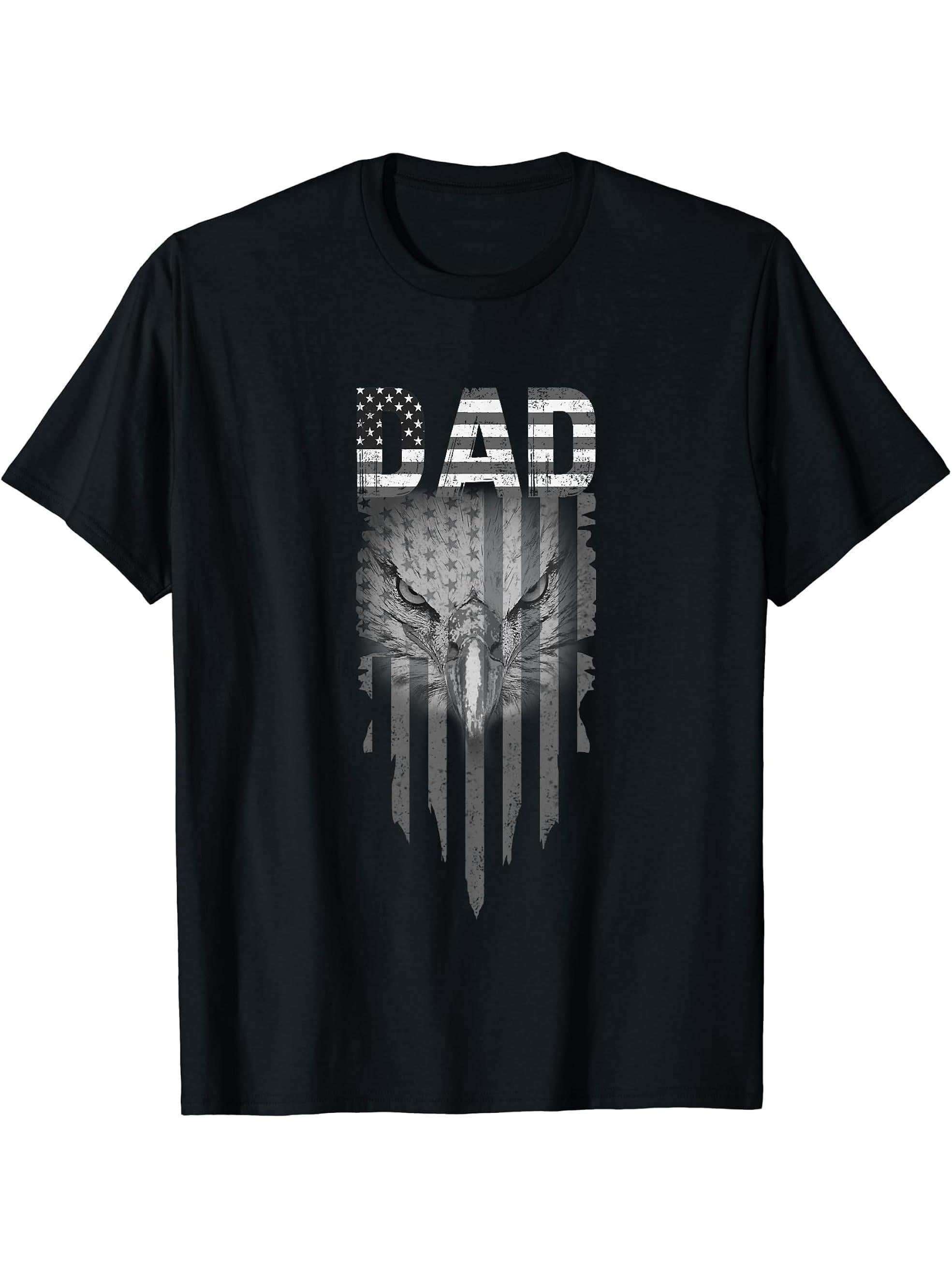 Dad Vintage USA Flag Bald Eagle Patriotic 4th of July T-Shirt 180G 100% Cotton Printed Round Neck Short-Sleeve T-Shirt, Gifts for Men Dad Husband Grandpa, S-XXXL, Black