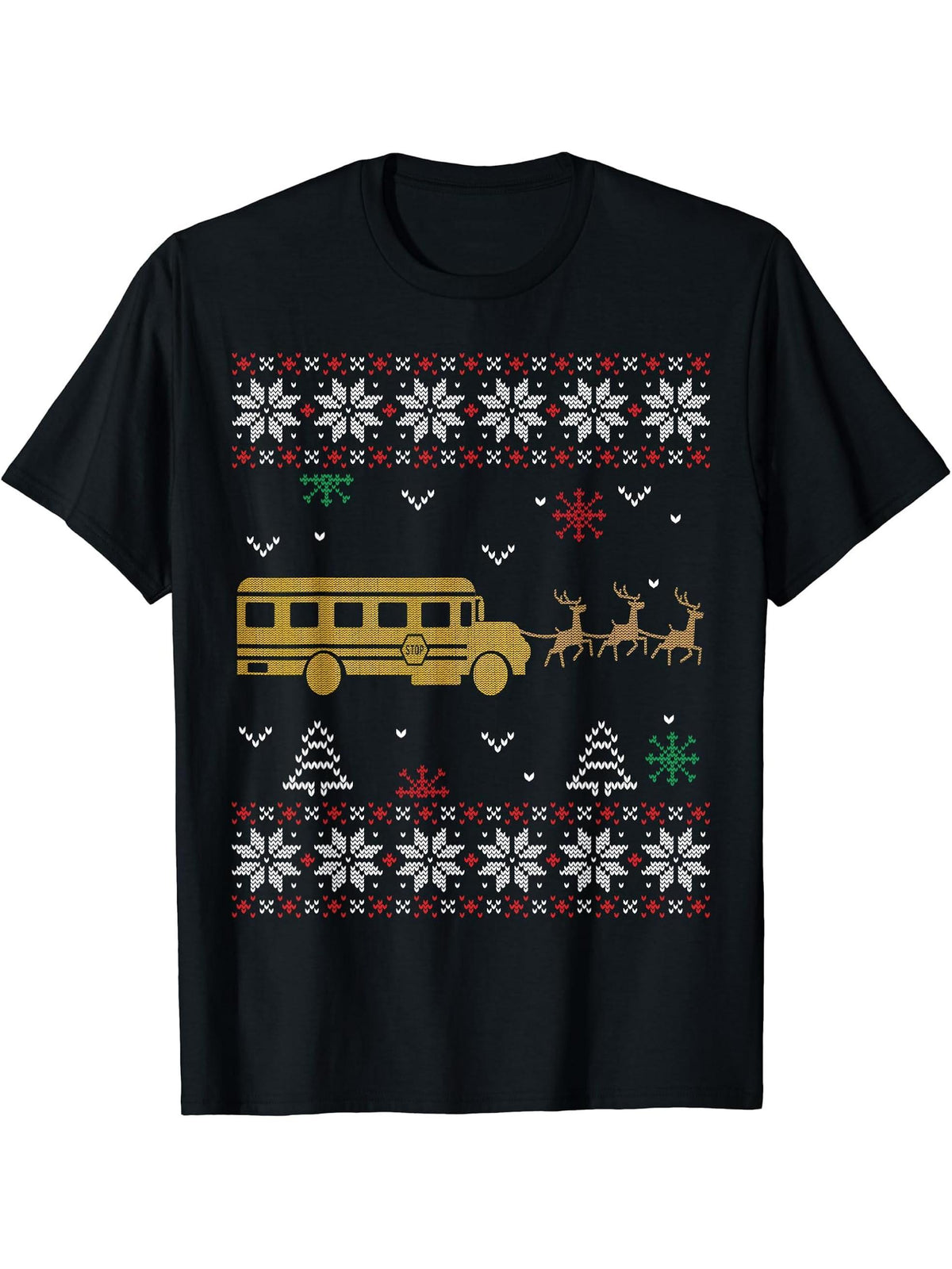 Ugly Christmas Santa School Bus Driver T Shirt 180G 100% Cotton Printed Round Neck Short-Sleeve T-Shirt, Gifts for Men Dad Husband Grandpa, S-XXXL, Black