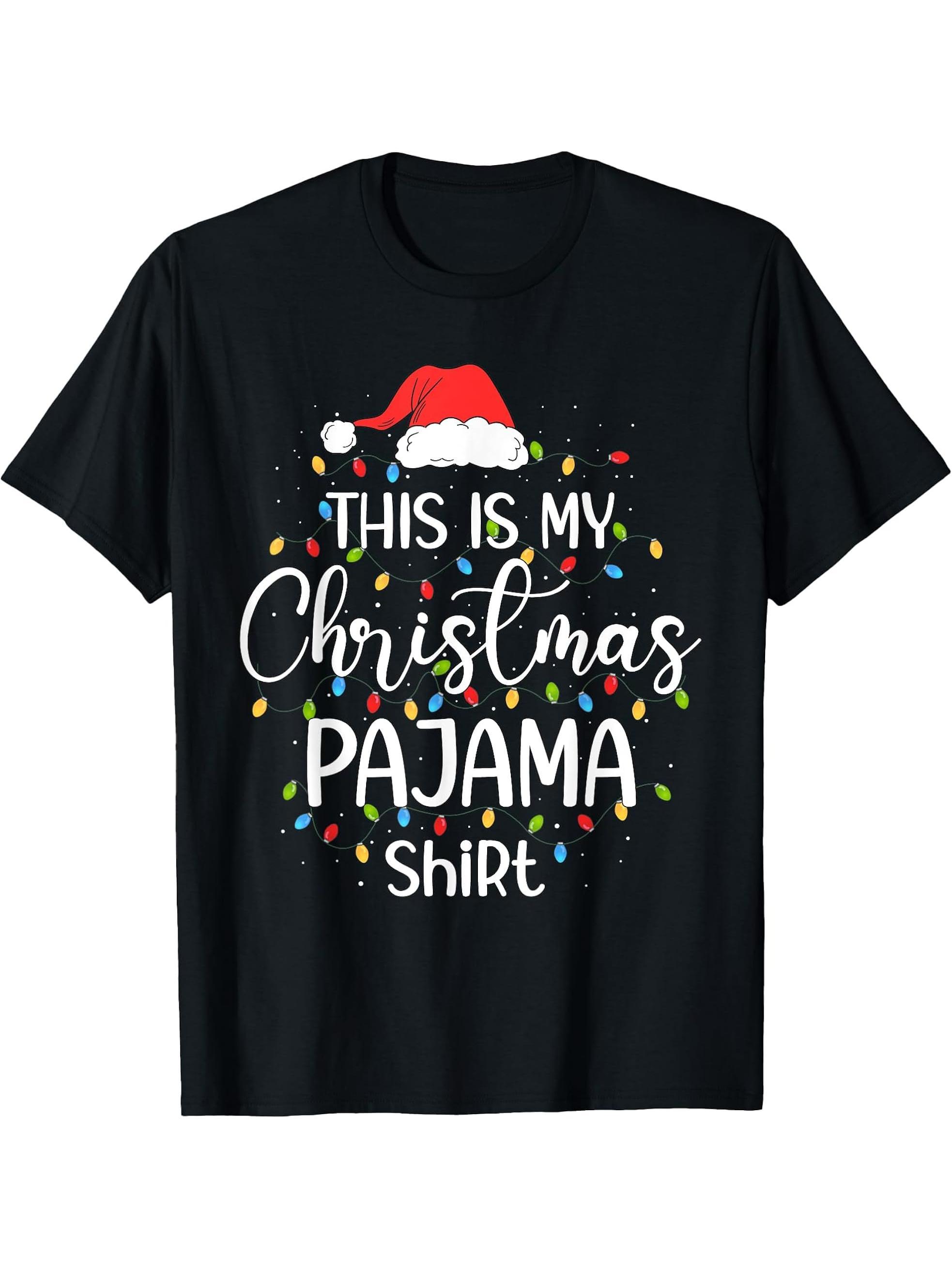Xmas Lights Santa Hat Funny Holiday This Is My Christmas T-Shirt 180G 100% Cotton Printed Round Neck Short-Sleeve T-Shirt, Gifts for Men Dad Husband Grandpa, S-XXXL, Black