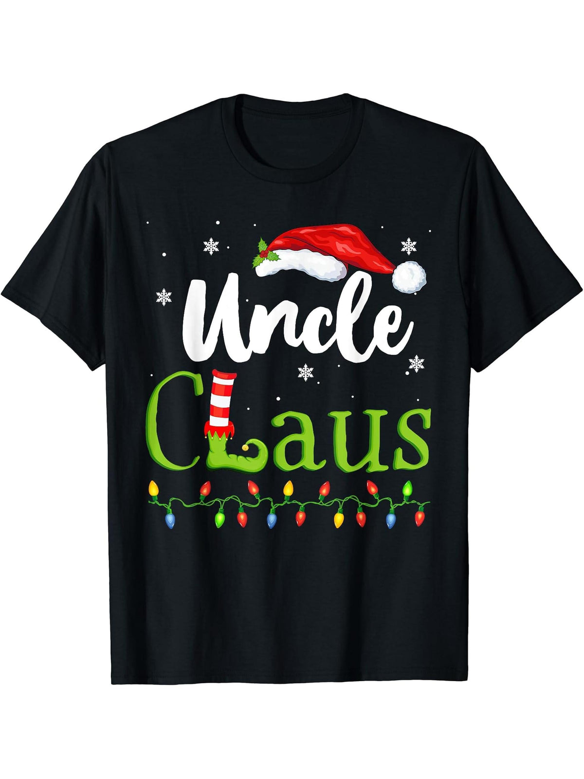 Uncle Claus Funny Family Christmas Gift Idea Santa T-Shirt 180G 100% Cotton Printed Round Neck Short-Sleeve T-Shirt, Gifts for Men Dad Husband Grandpa, S-XXXL, Black