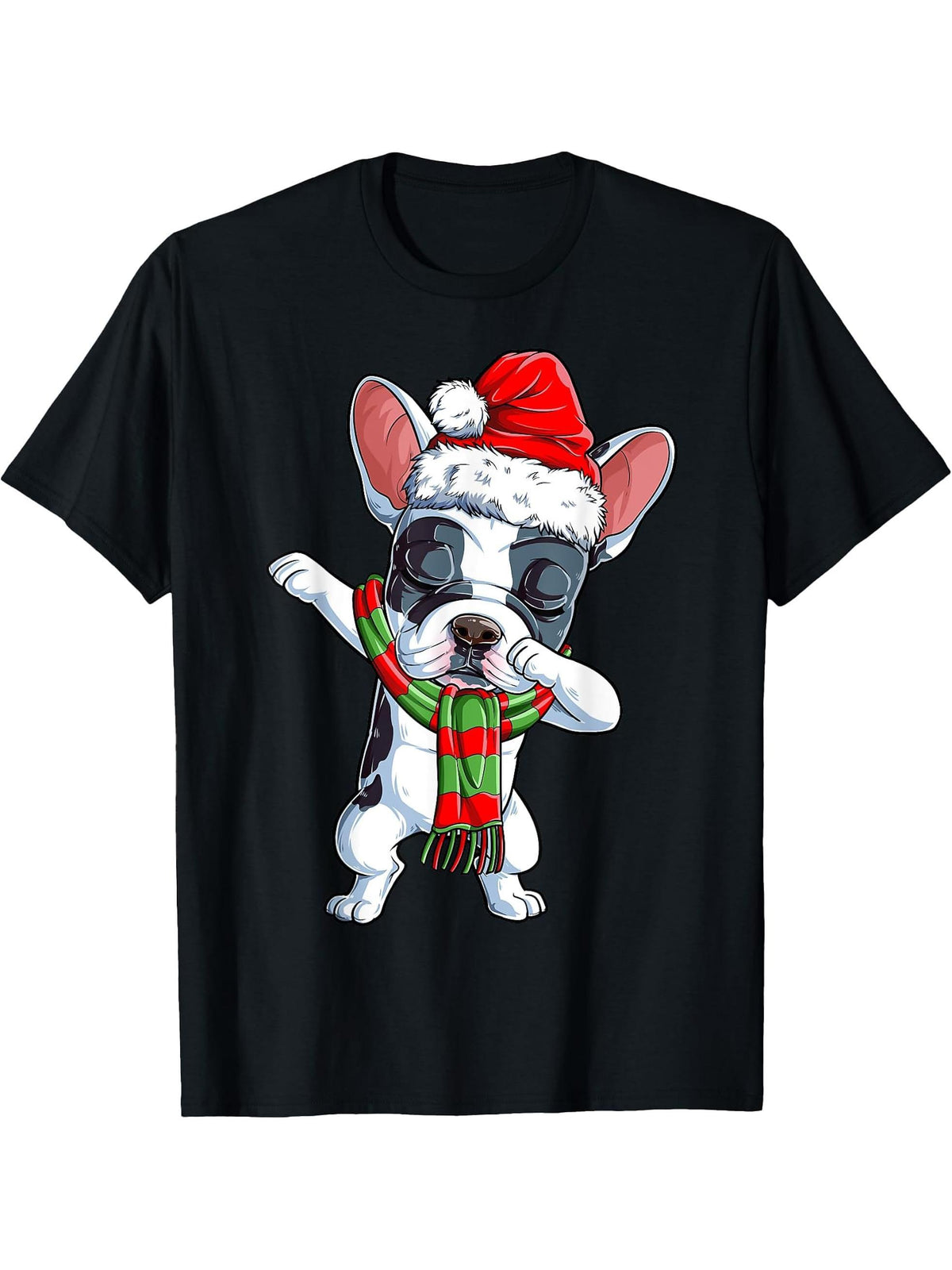 Dabbing French Bulldog Santa Christmas Gifts Boy Girl Boys Xmas T-Shirt 180G 100% Cotton Printed Round Neck Short-Sleeve T-Shirt, Gifts for Men Dad Husband Grandpa, S-XXXL, Black
