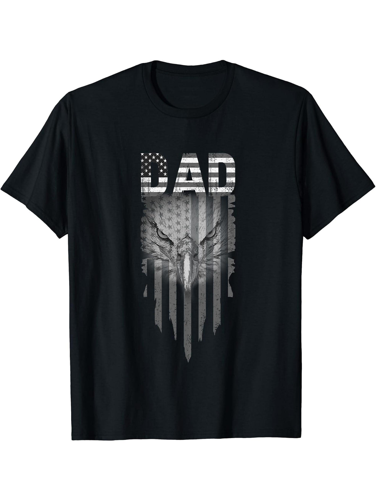Dad Vintage USA Flag Bald Eagle Patriotic 4th of July T-Shirt 180G 100% Cotton Printed Round Neck Short-Sleeve T-Shirt, Gifts for Men Dad Husband Grandpa, S-XXXL, Black