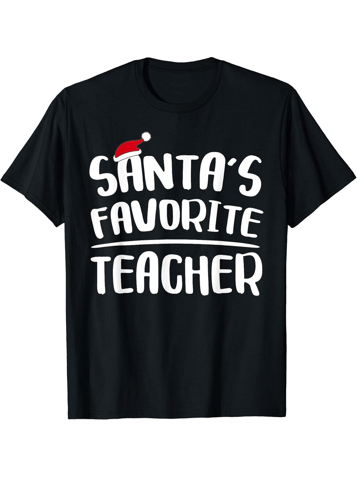 Santa's Favorite Teacher T-Shirt Teacher Christmas Shirt T-Shirt 180G 100% Cotton Printed Round Neck Short-Sleeve T-Shirt, Gifts for Men Dad Husband Grandpa, S-XXXL, Black