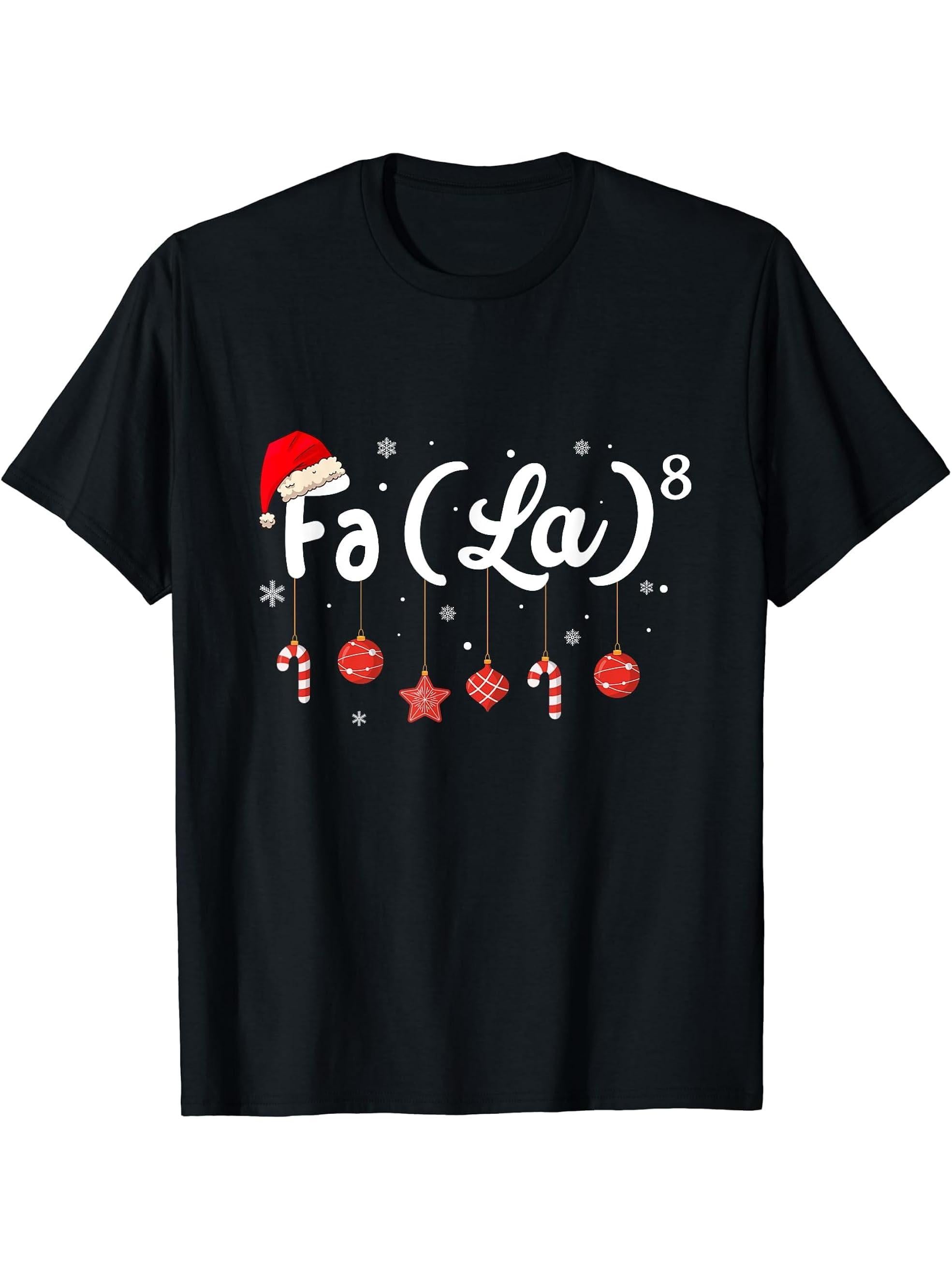 Fa La 8 Christmas Santa Fa La Math Students Science Teacher T-Shirt 180G 100% Cotton Printed Round Neck Short-Sleeve T-Shirt, Gifts for Men Dad Husband Grandpa, S-XXXL, Black
