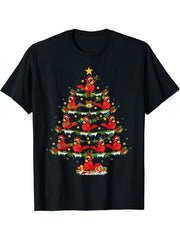 Holiday Xmas Lighting Santa Cardinal Bird Christmas Tree T-Shirt 180G 100% Cotton Printed Round Neck Short-Sleeve T-Shirt, Gifts for Men Dad Husband Grandpa, S-XXXL, Black
