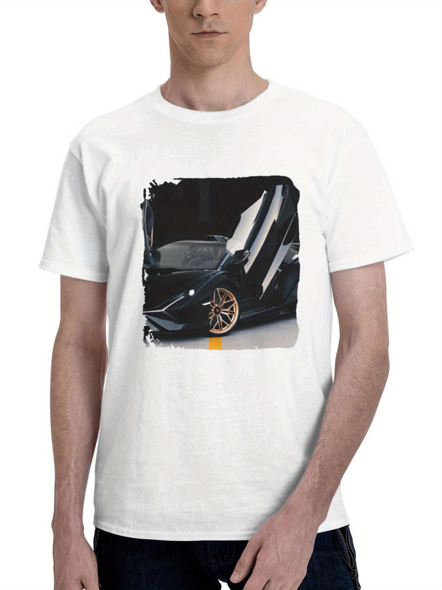 Black Lamborghini Sian Roadster 180G 100% Cotton Printed Round Neck Short-Sleeve T-Shirt, Gifts for Men Dad Husband Grandpa, S-XXXL, White