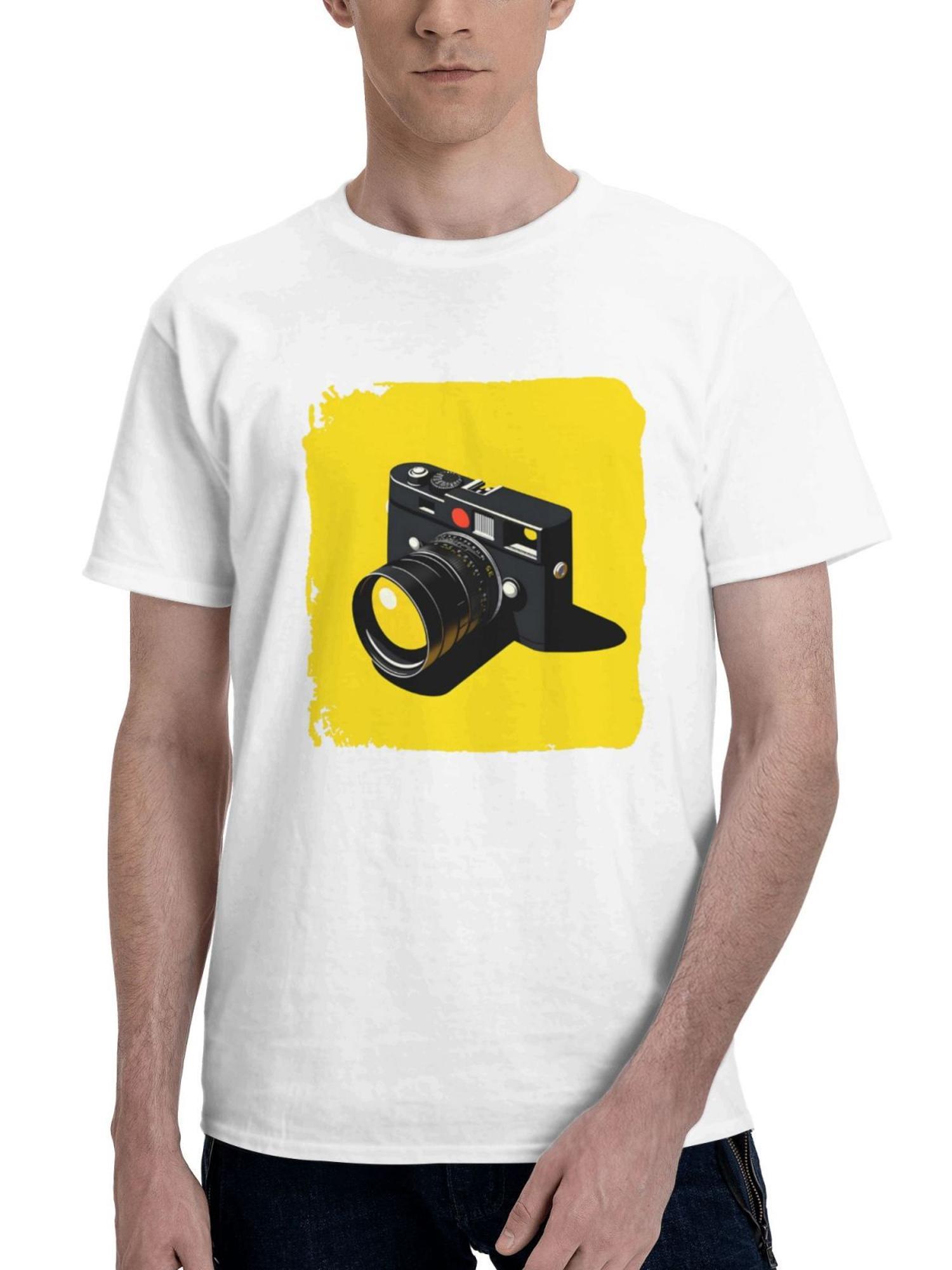 Camera Minimal 180G 100% Cotton Printed Round Neck Short-Sleeve T-Shirt, Gifts for Men Dad Husband Grandpa, S-XXXL, White