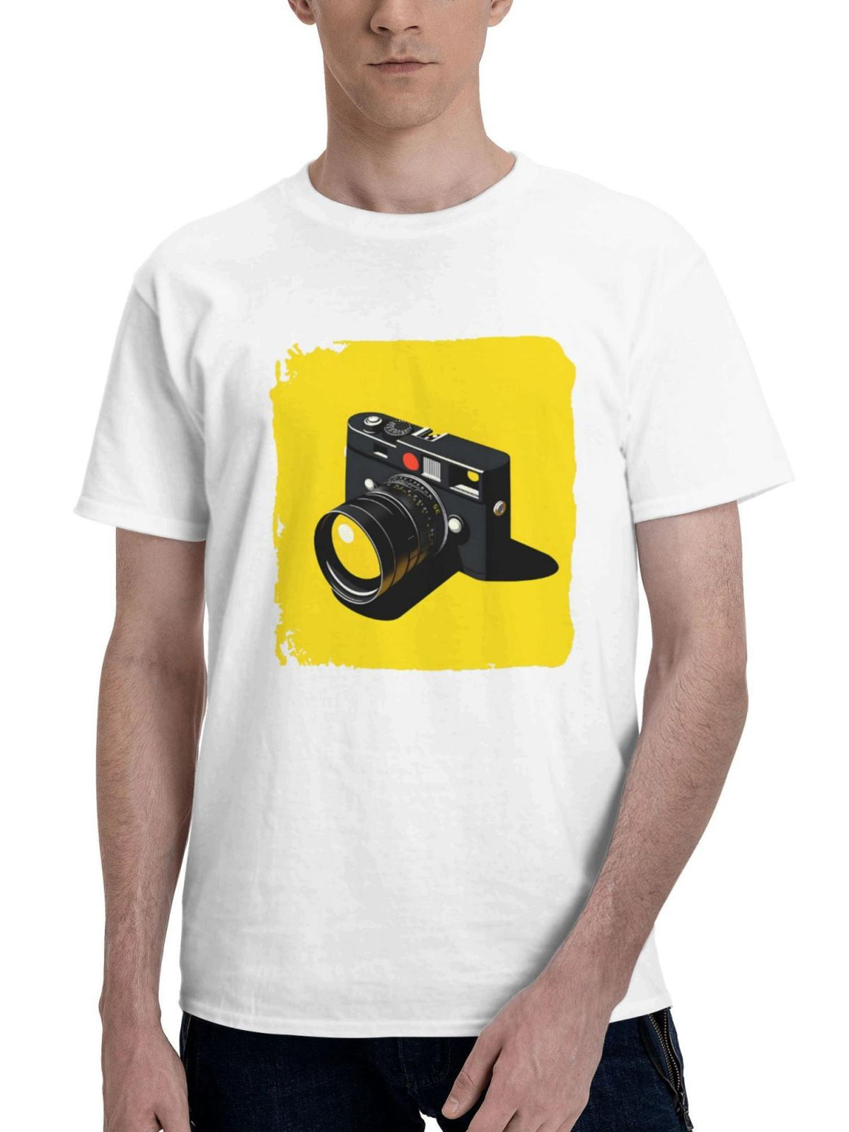 Camera Minimal 180G 100% Cotton Printed Round Neck Short-Sleeve T-Shirt, Gifts for Men Dad Husband Grandpa, S-XXXL, White