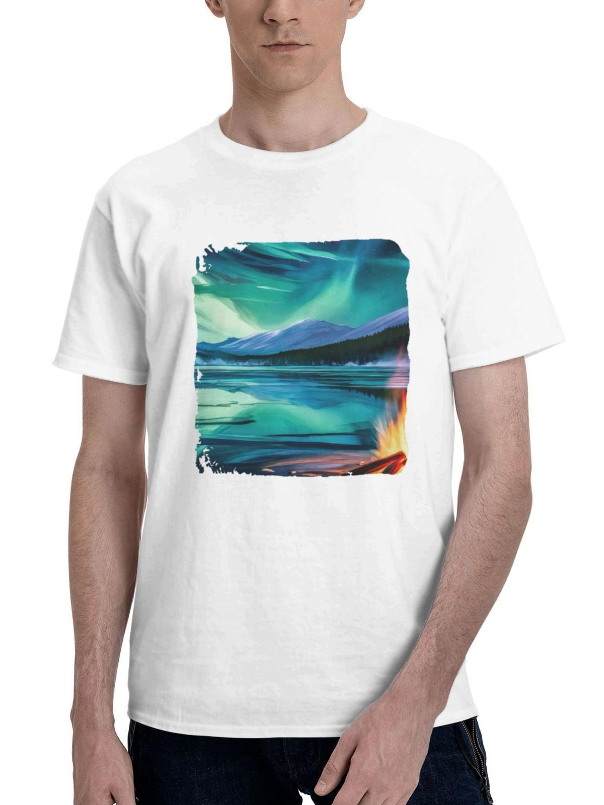 Camping In The North 180G 100% Cotton Printed Round Neck Short-Sleeve T-Shirt, Gifts for Men Dad Husband Grandpa, S-XXXL, White