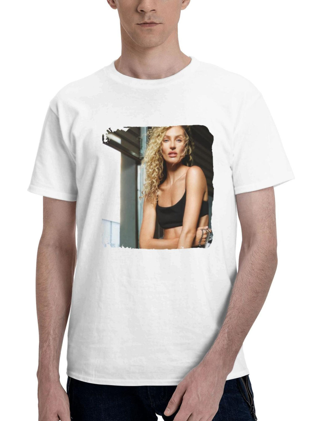 Candice Swanepoel Schutz Fall Inverno Winter 2023 180G 100% Cotton Printed Round Neck Short-Sleeve T-Shirt, Gifts for Men Dad Husband Grandpa, S-XXXL, White