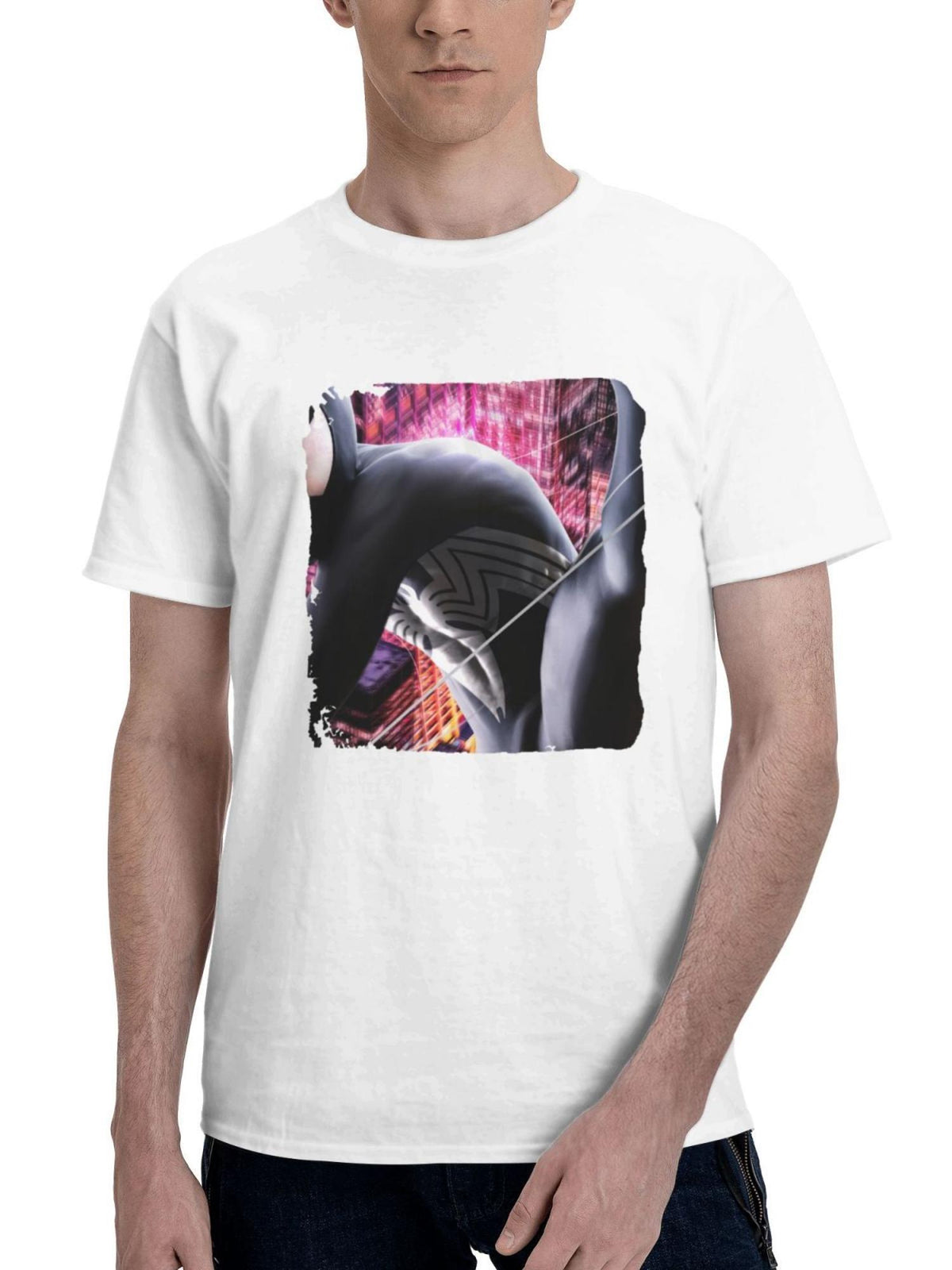 Black Spiderman Arts 180G 100% Cotton Printed Round Neck Short-Sleeve T-Shirt, Gifts for Men Dad Husband Grandpa, S-XXXL, White