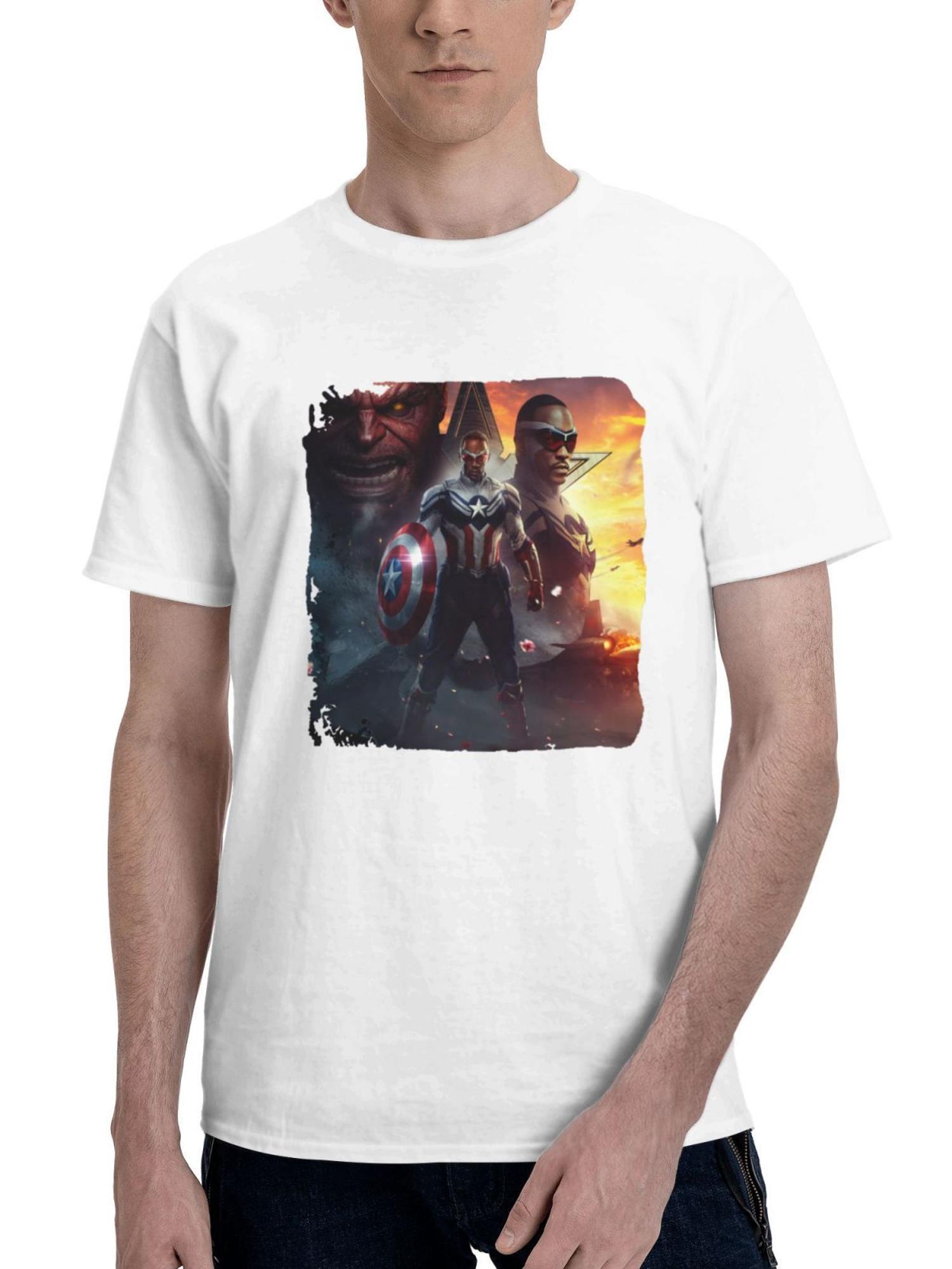 Captain America Brave New World Shielding Tomorrow 180G 100% Cotton Printed Round Neck Short-Sleeve T-Shirt, Gifts for Men Dad Husband Grandpa, S-XXXL, White