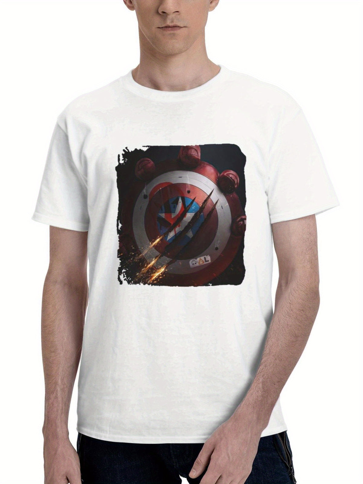 Captain America Brave New World X Wolverine 180G 100% Cotton Printed Round Neck Short-Sleeve T-Shirt, Gifts for Men Dad Husband Grandpa, S-XXXL, White