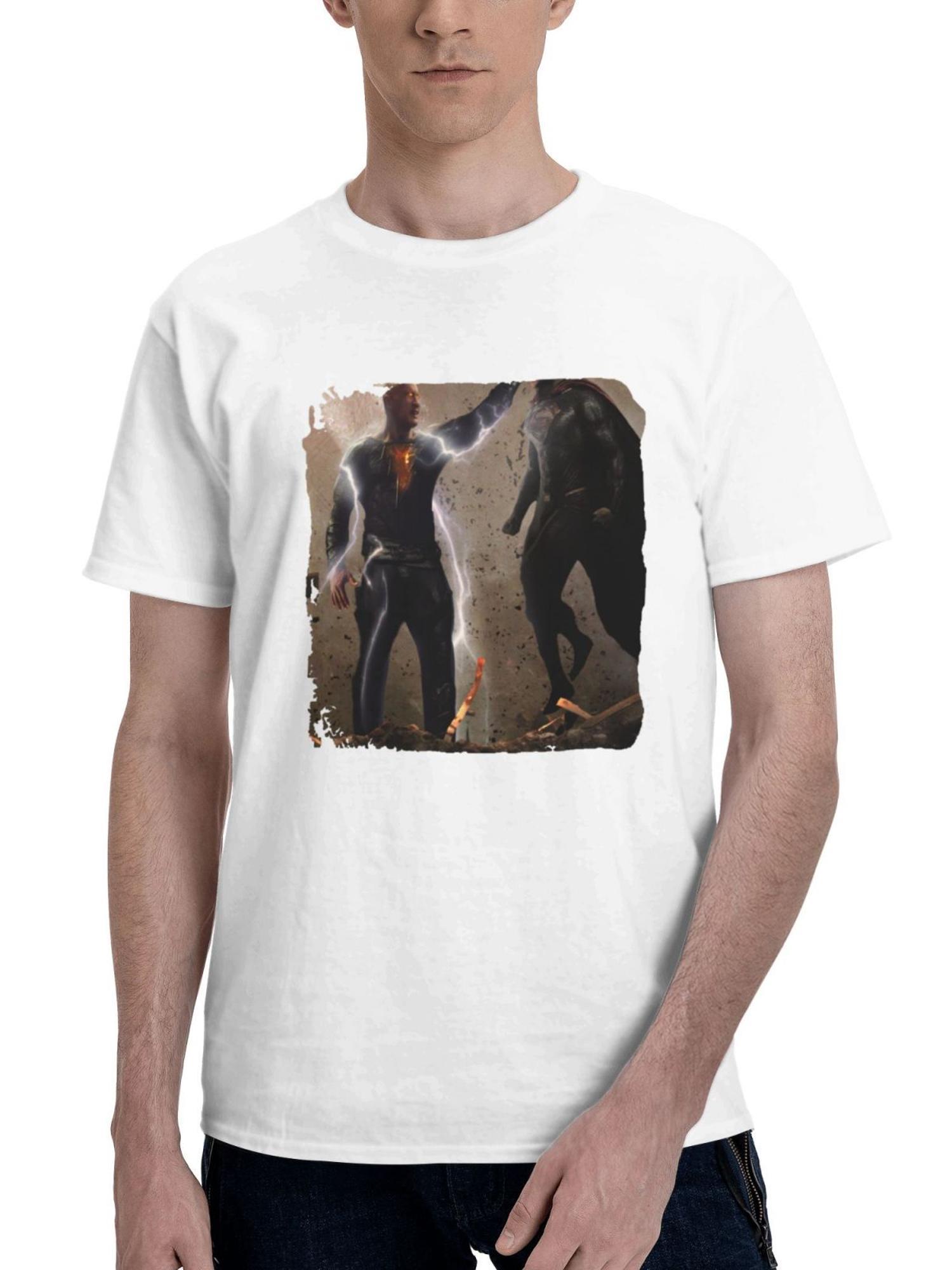 Blackadam Vs Super men 180G 100% Cotton Printed Round Neck Short-Sleeve T-Shirt, Gifts for Men Dad Husband Grandpa, S-XXXL, White