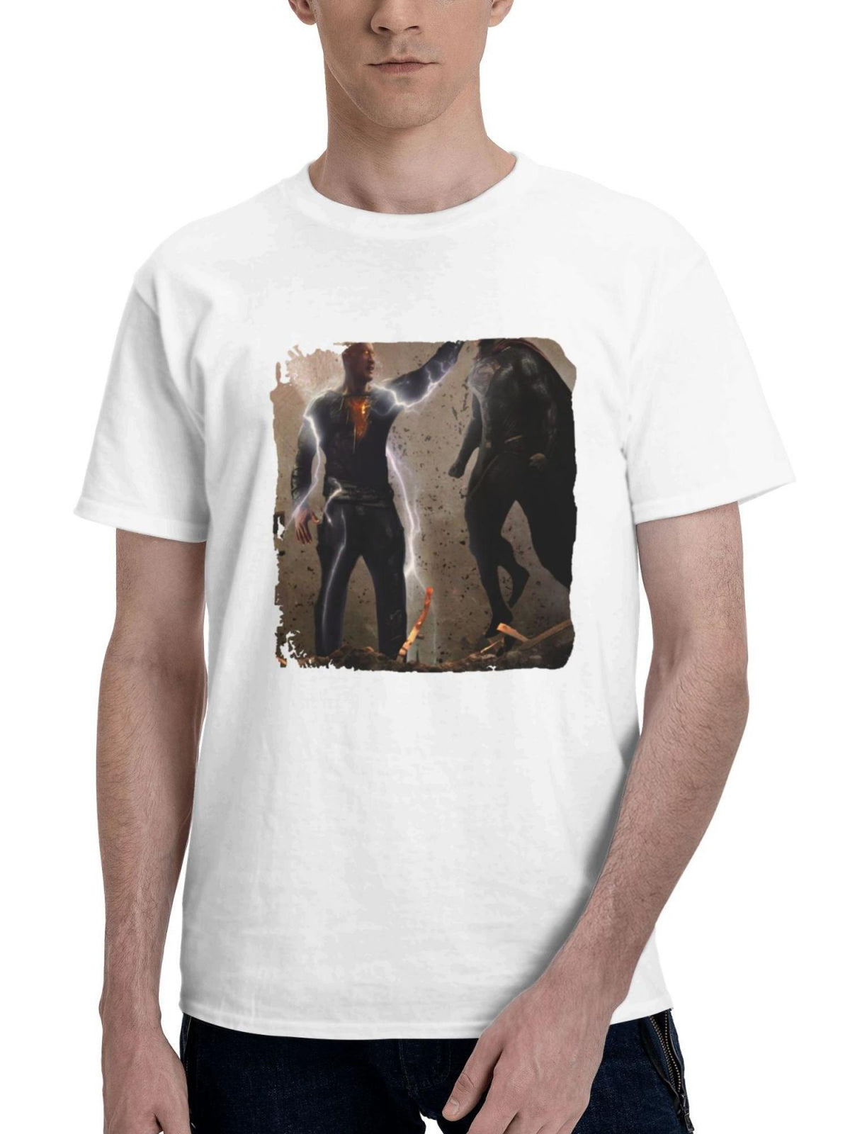 Blackadam Vs Super men 180G 100% Cotton Printed Round Neck Short-Sleeve T-Shirt, Gifts for Men Dad Husband Grandpa, S-XXXL, White